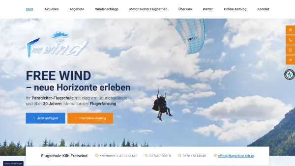 Website Screenshot: Flugschule Kilb Free Wind - Paragleiterflugschule in Niederösterreich | Kilb Freewind - Date: 2023-06-22 15:11:32