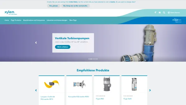 Website Screenshot: ITT Flygt Ges.m.b.H. - Flygt Wasser- und Abwasserlösungen | Xylem Austria - Date: 2023-06-22 15:11:32