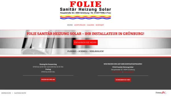 Website Screenshot: Folie Dieter - FOLIE Sanitär Heizung Solar | Installateur | Grünburg - Date: 2023-06-22 15:01:03