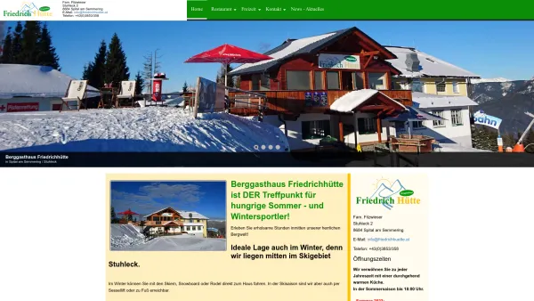 Website Screenshot: Friedrichshütte Berggasthof Friedrichhütte Spital am Semmering Steiermark Austria - Home - Berggasthaus Friedrichhütte - Date: 2023-06-22 15:01:11