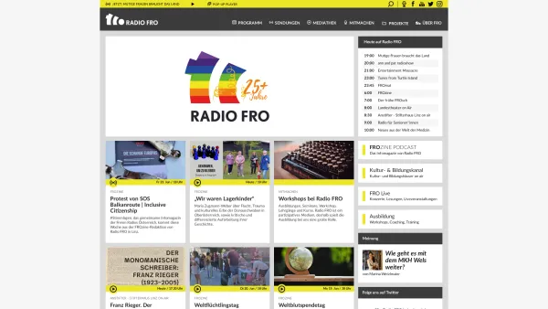 Website Screenshot: Radio FRO 105, 0 Mhz -Freier Rundfunk Oberösterreich GmbH - Radio FRO - Das Freie Radio aus Linz - Date: 2023-06-22 15:16:25