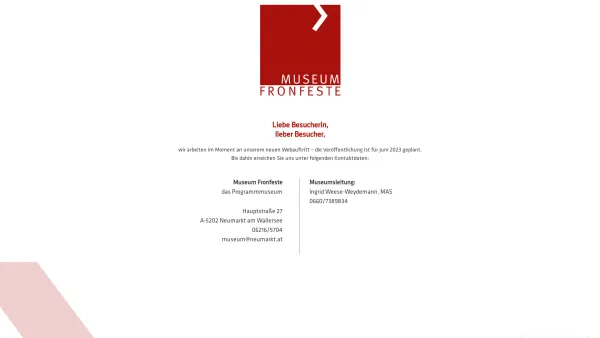 Website Screenshot: Museum der Fronfeste Neumarkt am Wallersee - Museum Fronfeste – bald online - Museum Fronfeste - Date: 2023-06-22 15:16:25