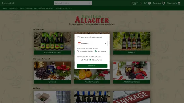 Website Screenshot: Obstland-Kellerei Allacher - Fruchtwein, Glühwein, Punsch direkt vom Hersteller - Obstland-Kellerei Allacher - Date: 2023-06-22 15:16:25