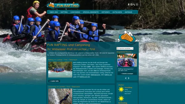 Website Screenshot: Fun Rafting & Canyoning - FUN RAFTING und Canyoning im Lechtal / Tirol - Date: 2023-06-22 15:01:16