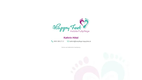 Website Screenshot: "HAPPY FEET" Die mobile Fusspflege - Wartung - Happy Feet - mobile Fußpflege Kathrin Hötzl - Date: 2023-06-15 16:02:34