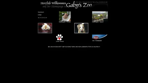 Website Screenshot: Gaby´s Zoo Katzengitter Katzenschutzgitter - Gaby`s Zoo 1020 Wien Taborstrasse 53 - Date: 2023-06-22 15:11:40