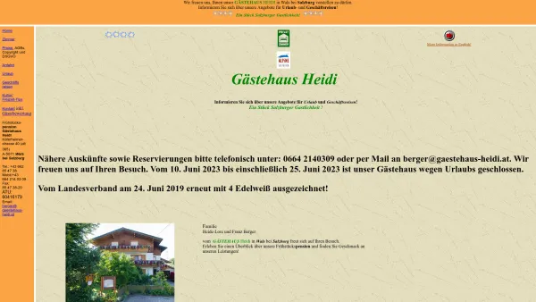 Website Screenshot: Gästehaus Heidi - Hotel Salzburg das Hotel in Salzburg Salzburger Hotel und Unterkunft Pensionen in Salzburg und Hotel - Date: 2023-06-14 10:40:00