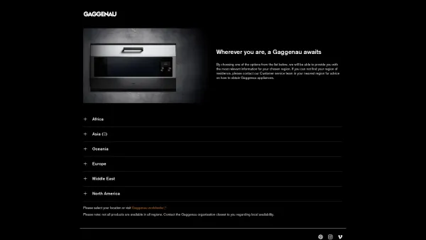 Website Screenshot: Gaggenau Austria - Select your region | Gaggenau - Date: 2023-06-14 10:40:00