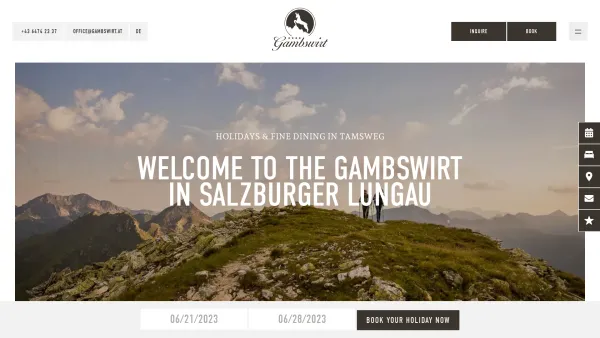 Website Screenshot: Hermann Josef beGambswirt - Hotel Gambswirt - Welcome to the Gambswirt in Salzburger Lungau - Date: 2023-06-22 15:11:40