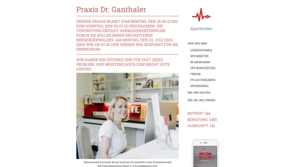 Website Screenshot: Praxis Dr. Ganthaler - Arzt für Allgemeinmedizin / Notarzt - Arzt - 6883 Au im Bregenzerwald - Praxis Dr. Ganthaler - Date: 2023-06-22 15:13:34