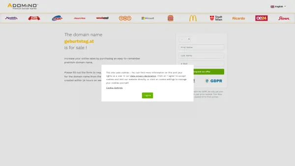 Website Screenshot: Geburtstag.at DAY Networks Marketing GmbH - Adomino Premium Domain Names - Date: 2023-06-14 10:40:06