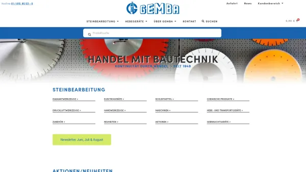 Website Screenshot: GEMBA Handel mit Bautechnik - Steinbearbeitung und Hebegeräte - Gemba - Handel mit Bautechnik - Date: 2023-06-22 15:15:48
