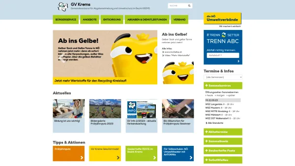 Website Screenshot: Gemeindeverband f Abgabeneinhebung u Umweltschutz im Bez GUV Krems Abfallverband - GV Krems | Aktuelles - Date: 2023-06-22 15:01:32