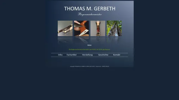 Website Screenshot: der Bogenmacherwerkstatt THOMAS M. GERBETH WIEN - gerbeth.at - Date: 2023-06-14 10:40:07