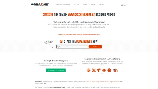 Website Screenshot: Geschenkkorb.AT - This domain has been parked | World4You - Date: 2023-06-22 15:11:51