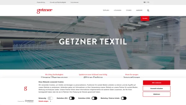 Website Screenshot: Getzner Textil AG - Getzner.at - Date: 2023-06-22 15:01:36