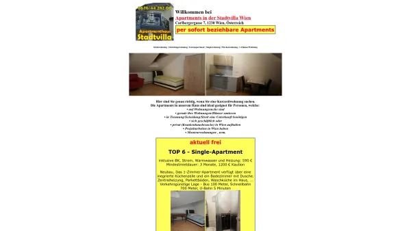 Website Screenshot: Apartmenthaus Stadtvilla Wien - Kleinwohnung | Scheidungswohnung | Singlewohnung | 1-ZimmerWohnung - Date: 2023-06-14 10:40:10