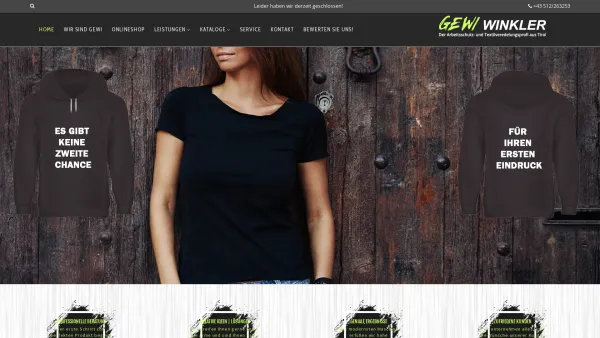 Website Screenshot: GEWI T-Shirts Caps Sweater Jacken Werbeartikel - Textilveredelung von GEWI in Rum - Date: 2023-06-22 15:01:36