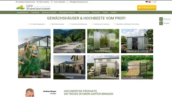 Website Screenshot: GFP Handels GesmbH - Gewächshaus, Hochbeet & Gartenprodukte | GFP International - Date: 2023-06-15 16:02:34