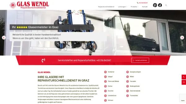 Website Screenshot: Glas Wendl Reparaturschnelldienst - Ihre Glaserei in Graz - Glas Wendl Reparaturschnelldienst - Date: 2023-06-22 15:13:38