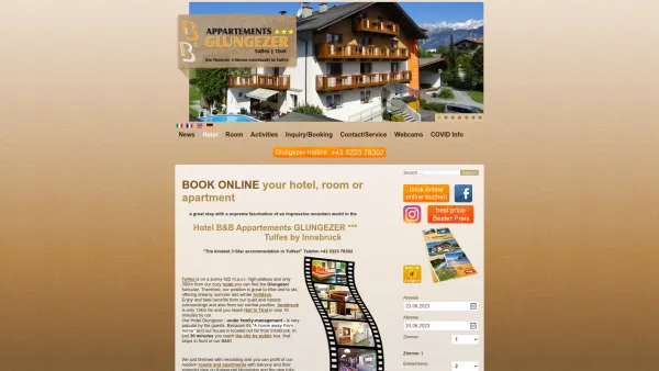 Website Screenshot: B&B Appartements GLUNGEZER * * * - B&B Appartements Glungezer Tulfes Tirol - Hotel - Date: 2023-06-26 10:26:22