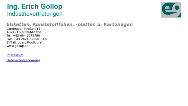 Website Screenshot: Ing. Erich Gollop - Industrievertretungen - Date: 2023-06-22 15:21:08