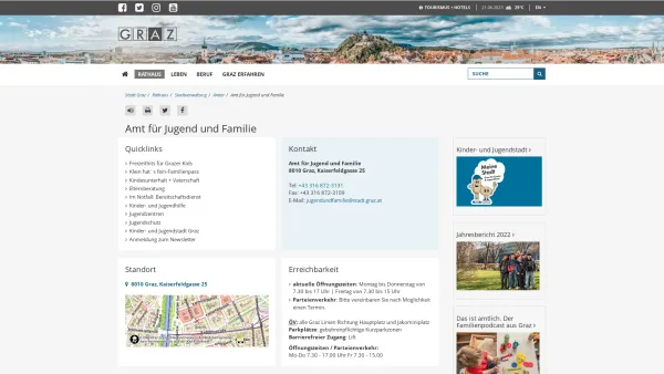 Website Screenshot: Amt für Jugend und Familie Graz Online - Amt für Jugend und Familie - Stadtportal der Landeshauptstadt Graz - Date: 2023-06-22 15:12:00