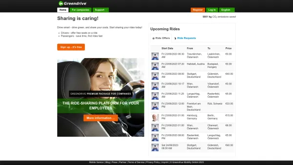 Website Screenshot: Greendrive Mobility GmbH - Greendrive - ride sharing & car pooling for commuters - Date: 2023-06-26 10:26:22