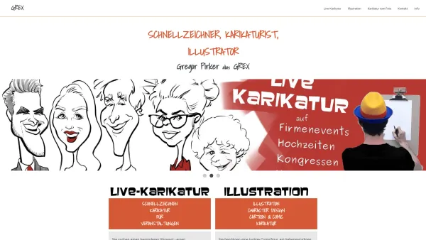 Website Screenshot: GREX Karikaturist, Schnellzeichner, Illustrator - Schnellzeichner, Karikaturist & Illustrator - GREX - Date: 2023-06-26 10:26:22