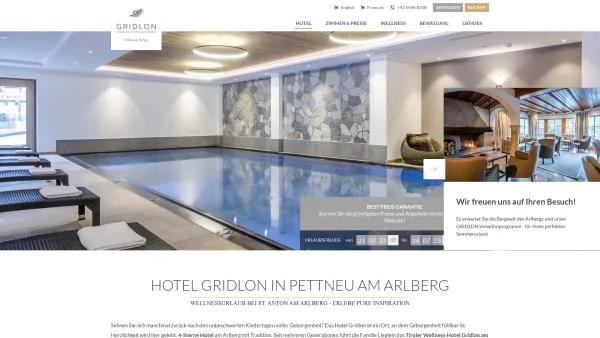 Website Screenshot: Wellness-Hotel Gridlon am Arlberg in Tirol - Hotel GRIDLON - das Wellnesshotel am Arlberg bei St.Anton - Date: 2023-06-22 15:01:52