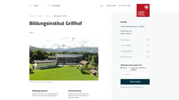 Website Screenshot: Tiroler Bildungsinstitut Grillhof - Bildungsinstitut Grillhof | Land Tirol - Date: 2023-06-22 15:01:52