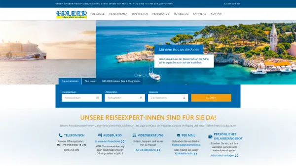 Website Screenshot: Gruber Touristik GmbH - Traumurlaub beim Urlaubs-Experten buchen | GRUBER-reisen - Date: 2023-06-22 15:13:40