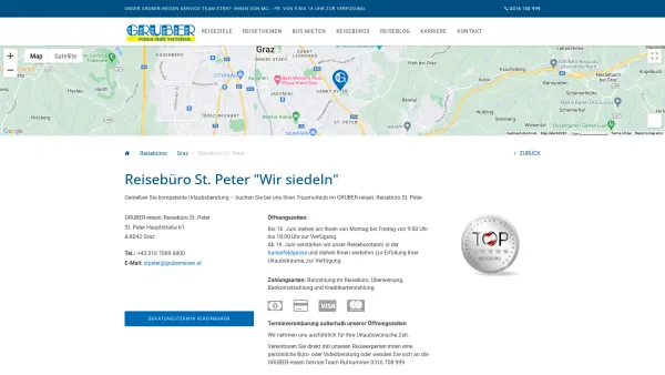 Website Screenshot: GRUBER Reisen, Reisebüro St. Peter - <p>Reisebüro St. Peter "Wir siedeln"</p> - Date: 2023-06-15 16:02:34