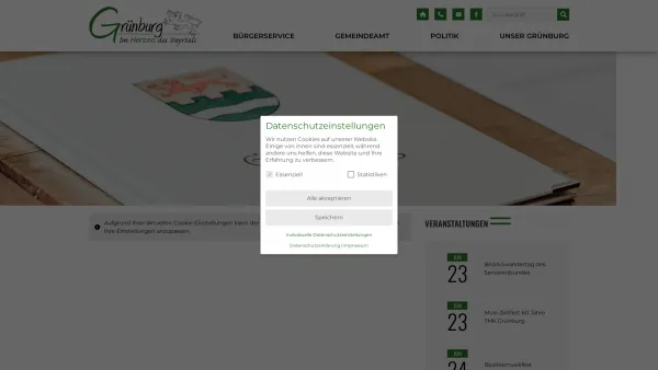Website Screenshot: Gemeindeamt Grünburg RiS-Kommunal - Grünburg - GEM2GO WEB - Zentrum - Date: 2023-06-22 15:01:57