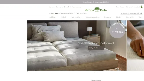 Website Screenshot: Grüne Erde GmbH - Metallfreie Möbel, Naturmatratzen & Co | Grüne Erde - Date: 2023-06-15 16:02:34