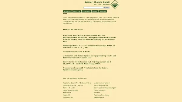 Website Screenshot: Grüner Chemie GmbH - Grüner-Chemie Handels-GmbH - Date: 2023-06-22 15:01:57