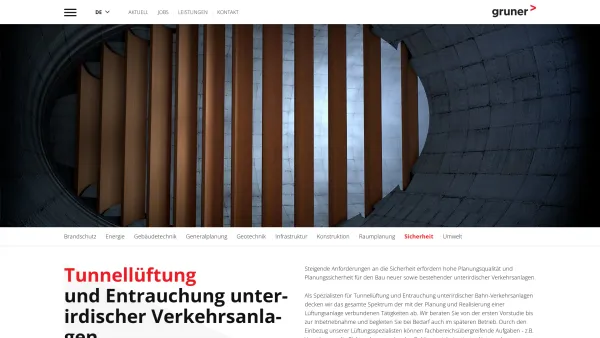 Website Screenshot: Gruner GmbH Ingenieure und Planer - Tunnellüftung | Leistungen | Gruner AG - Date: 2023-06-22 15:01:57