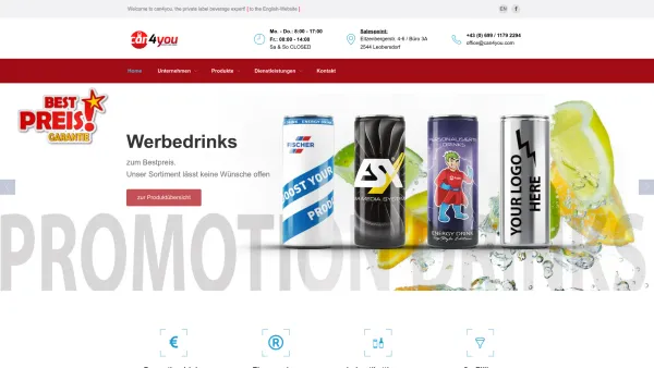 Website Screenshot: Get The Best promotion drinks individually labelled cans PET-bottles refreshes your image with personalised drinks minimum order 5 - can4you | Dosen bedrucken Energy Drink bedrucken Energydrink Energy-Drinks Imagedrink Promotion Drinks Energy Drinks Energydrinks Private Label DOSENSTAR - Date: 2023-06-22 15:01:57
