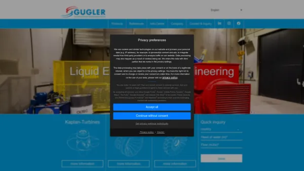 Website Screenshot: GUGLER Water Turbines GmbH - Gugler Water Turbines - Technology for hydropower plants - Date: 2023-06-22 15:12:04