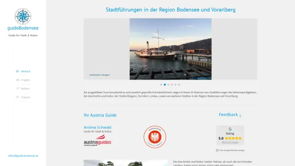 Website Screenshot: Andrea Schwabl Austria Guide - guideBodensee - Stadtführung | Bodensee | Vorarlberg | Bregenz | Dornbirn | Lindau | austriaguides - Date: 2023-06-22 15:12:04