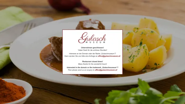 Website Screenshot: Cafe Restaurant Gulaschmuseum - Interesse an der Domain & Marke "Gulaschmuseum.at"? - Date: 2023-06-22 15:12:04