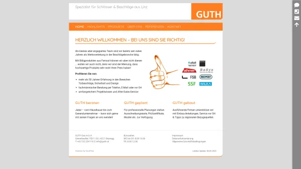 Website Screenshot: GUTH GesmbH - GUTH | Spezialist für Schlösser & Beschläge aus Linz - Date: 2023-06-15 16:02:34