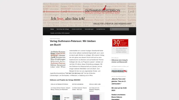 Website Screenshot: Verlag Guthmann-Peterson für Wissenschaft, Literatur und Lyrik - Verlag Guthmann-Peterson | Verlag für Literatur und Wissenschaft: Ich lese, also bin ich! - Date: 2023-06-22 15:02:00