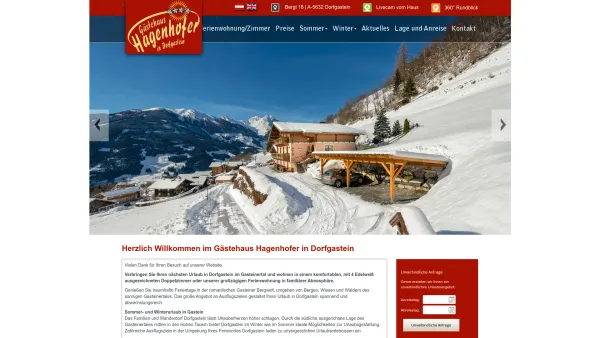 Website Screenshot: Privatzimmer und Ferienwohnungen - Gästehaus Hagenhofer in Dorfgastein Ferienwohnungen und Appartements in Skiliftnähe - Date: 2023-06-22 15:02:05