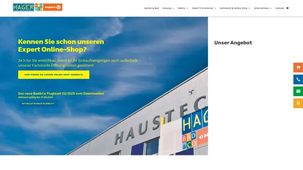 Website Screenshot: Hager Haustechnikmarkt - Startseite - Hager Haustechnik GmbH - Date: 2023-06-22 15:02:05