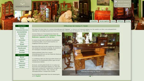 Website Screenshot: Antiquitätenhandel "Interieur" - Antiquitätenhandel | Kunsthandel | Antiquitäten Wien | Antiquitäten Restaurierung | Interieur H. Haider | Werkstätte | Purkersdorf - Date: 2023-06-22 15:02:05