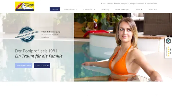 Website Screenshot: Schwimmbad Sauna Wellness Whirlpool Mag. Ing. Haider GMBH - Poolbau in Wien & Niederösterreich | Mag. Ing. Haider GmbH - Date: 2023-06-15 16:02:34