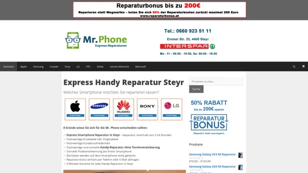 Website Screenshot: Handy Shop Steyr - Reparaturbonus 50% | Mr.Phone Steyr - Date: 2023-06-22 15:02:08