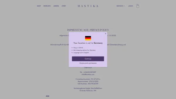 Website Screenshot: Hantika GmbH - Impressum | AGB | Datenschutz | Hantika – HANTIKA.COM - Date: 2023-06-15 16:02:34