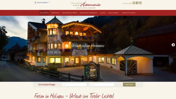 Website Screenshot: Ferienschlössl Harmonie - Harmonie Lechtal - Willkommen - Date: 2023-06-14 10:40:26